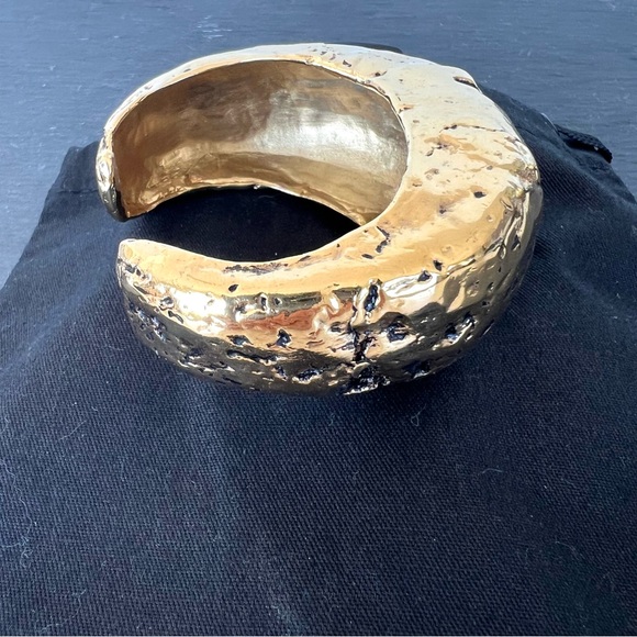 SAINT LAURENT Gold w Black Hammered Finish With Antique Look Cuff Bracelet NWOT - Picture 8 of 16